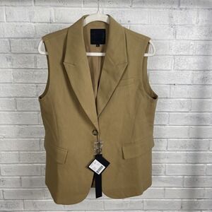 Mina Self Tailored Sleeveless Blazer Tan Womens Size L Minimalist Workwear
